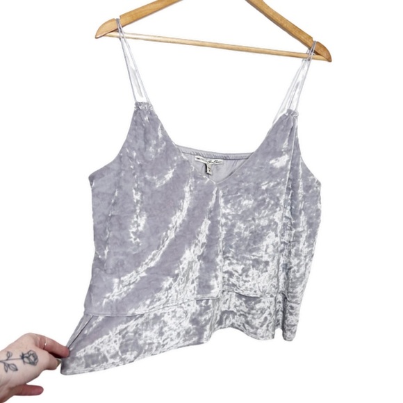 New with tag Express Women’s Velvet Grey Silver Ruffle Spaghetti Strap Crop Top - Picture 2 of 16